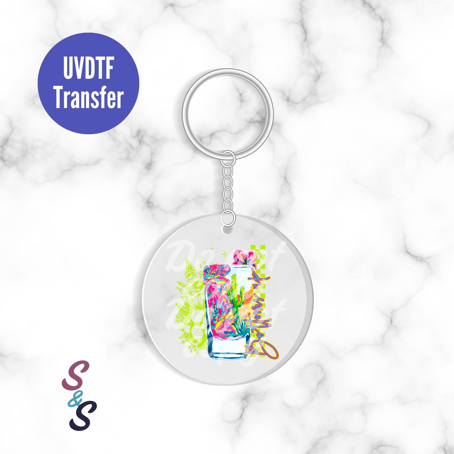 Bottoms Up Shot Glass Keychain UVDTF Transfer KC219