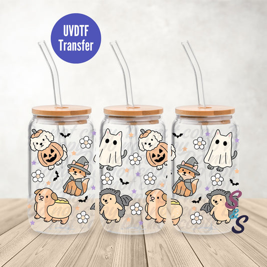 Halloween Animals UVDTF Transfer 16 Oz Glass Can Wrap B111B