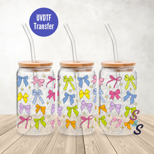 Bows UVDTF Transfer 16 Oz Glass Can Wrap B116A