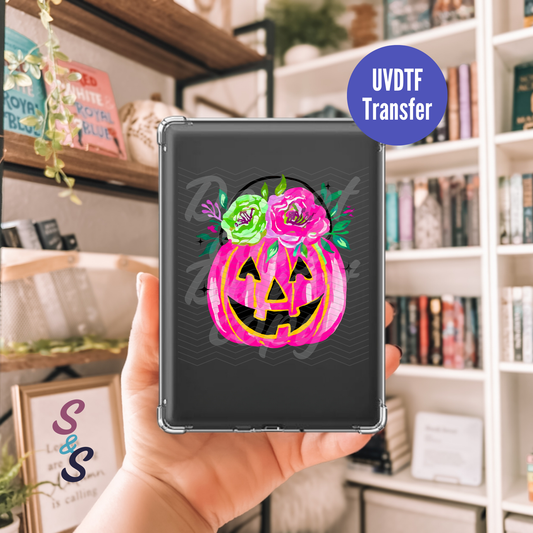Pink Jack-O-Lantern Floral Pumpkin Kindle UVDTF Transfer K113