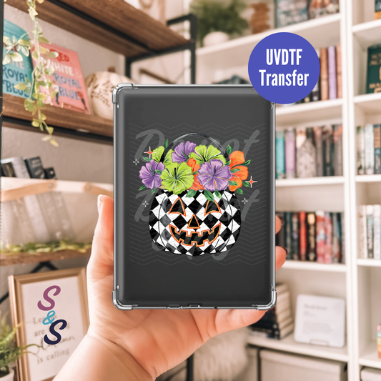 Check Jack-O-Lantern Floral Pumpkin Kindle UVDTF Transfer K124