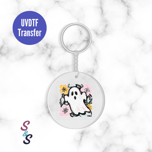 Pastel Ghost & Flowers Tile Keychain UVDTF Transfer KC241