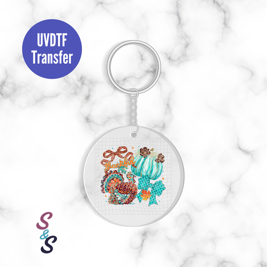 Turquoise Thankful Turkey Pumpkins Keychain UVDTF Transfer KC247