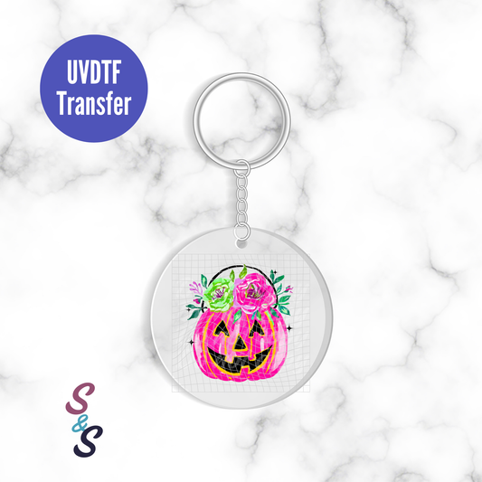 Pink Jack-O-Lantern Floral Pumpkin Keychain UVDTF Transfer KC249
