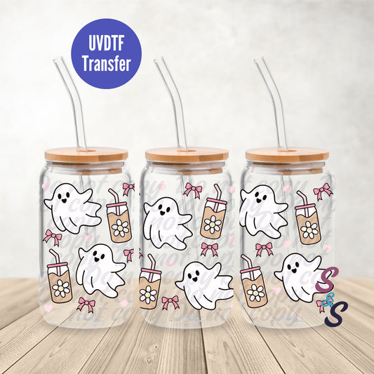 Ghost Iced Coffee UVDTF Transfer 16 Oz Glass Can Wrap B124B
