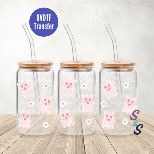 Ghost Cats UVDTF Transfer 16 Oz Glass Can Wrap B125A