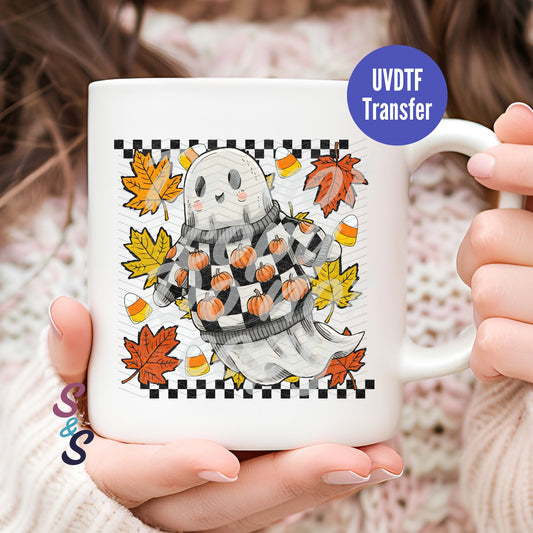 Ghost With Pumpkin Sweater - Mug UVDTF Transfer