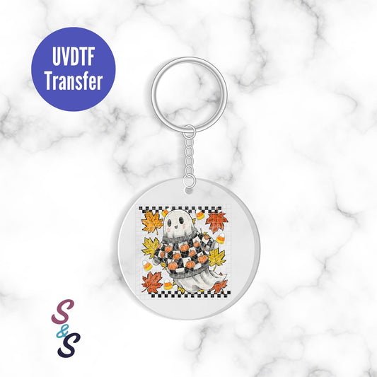Ghost With Pumpkin Sweater - Keychain UVDTF Transfer