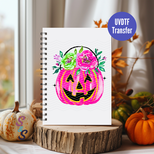 Pink Floral Pumpkin UVDTF Book/Notebook Transfer C253