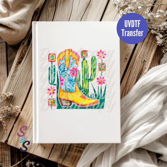 Watercolor Cowboy Boot UVDTF Book/Notebook Transfer C224