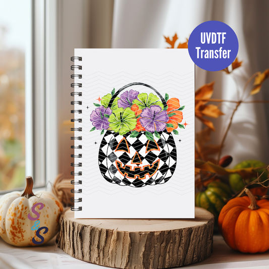 Checked Floral Jack-O-Lantern Halloween UVDTF Book/Notebook Transfer C261