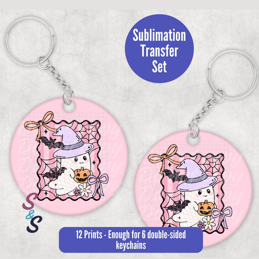 Coquette Ghost Stamp 2 Inch Round Keychain Sublimation Print