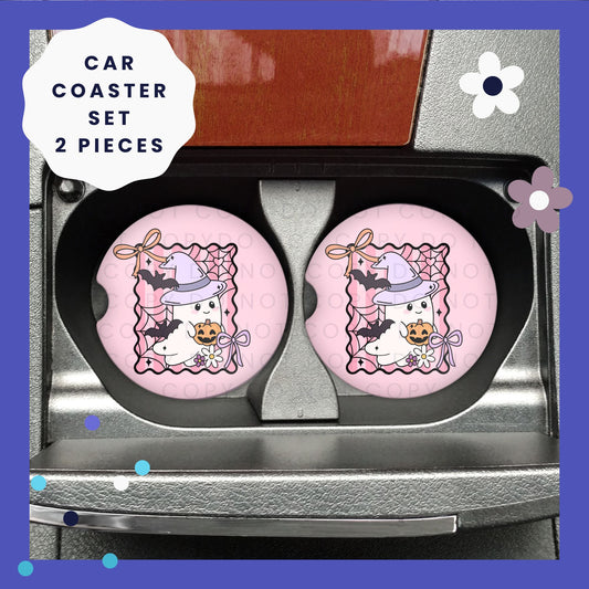 Pink Coquette Ghost Halloween Car Coasters CC025