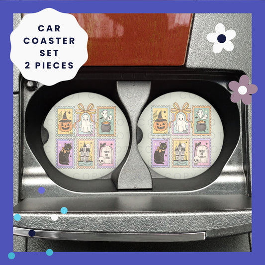 Ghost Halloween Stamps Car Coaster Set CC029