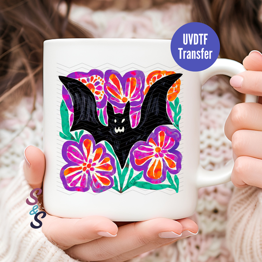 Floral Bat Tile Halloween Mug UVDTF Transfer D229
