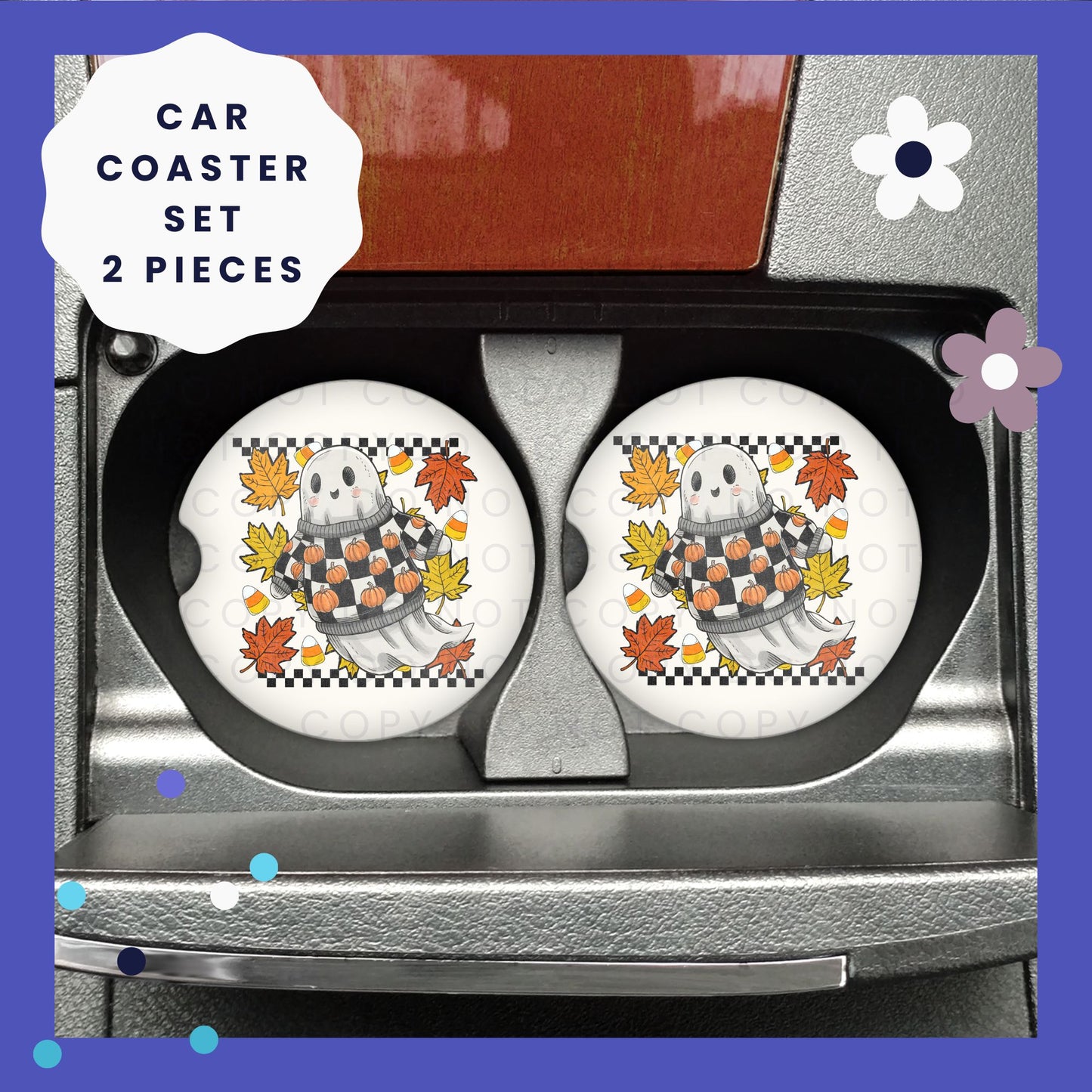 Ghost Pumpkin Sweater Car Coaster Set CC035
