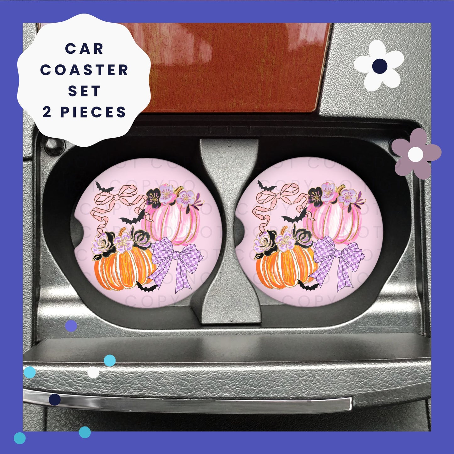 Bows & Pumpkins Car Coaster Set CC034