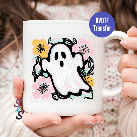 Watercolor Floral Ghost Tile Mug UVDTF Transfer D231