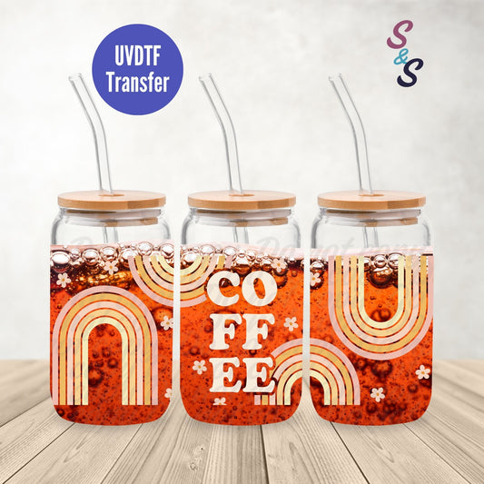 Boho Coffee UVDTF Transfer 16 Oz Glass Can Wrap B121A