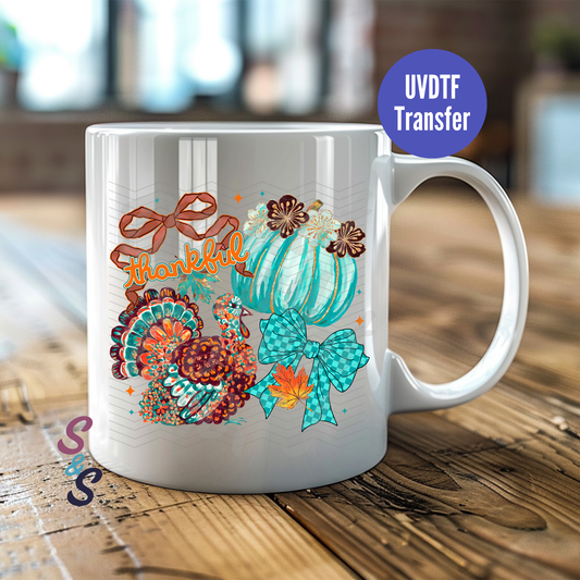 Turquoise Turkey Thankful Mug UVDTF Transfer D233