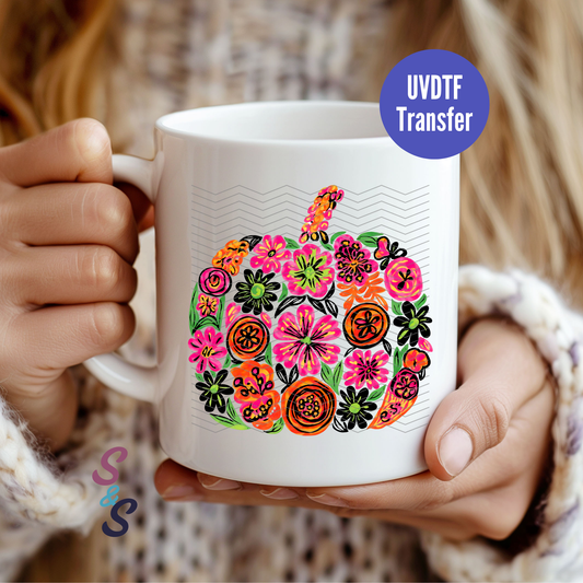 Bright Floral Pumpkin Mug UVDTF Transfer D235