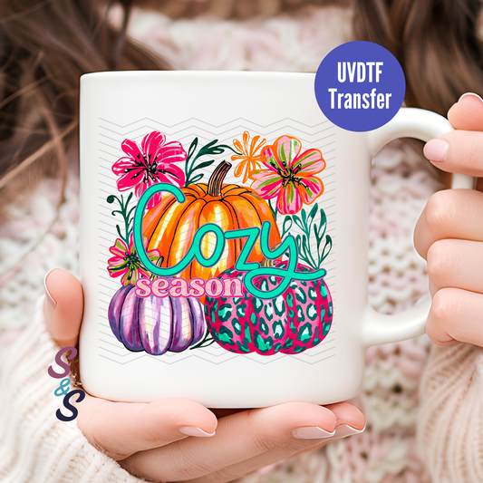 Cozy Season Pumpkin & Flowers Mug UVDTF Transfer D243