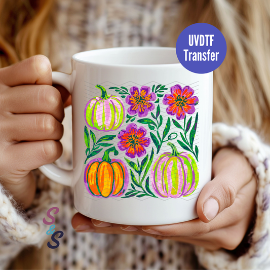 Pumpkins & Flowers Mug UVDTF Transfer D246