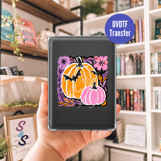 Pumpkin & Bats Tile Kindle UVDTF Transfer K102