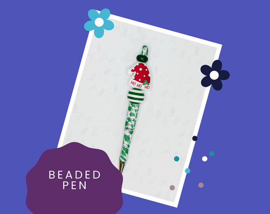 Ho Ho Ho Santa Hat Green Beaded Christmas Pen