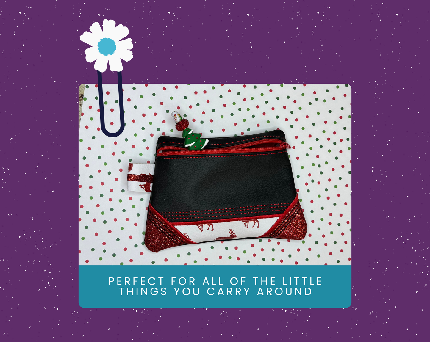 Black & Red Glitter Reindeer Faux Leather Mini Bag