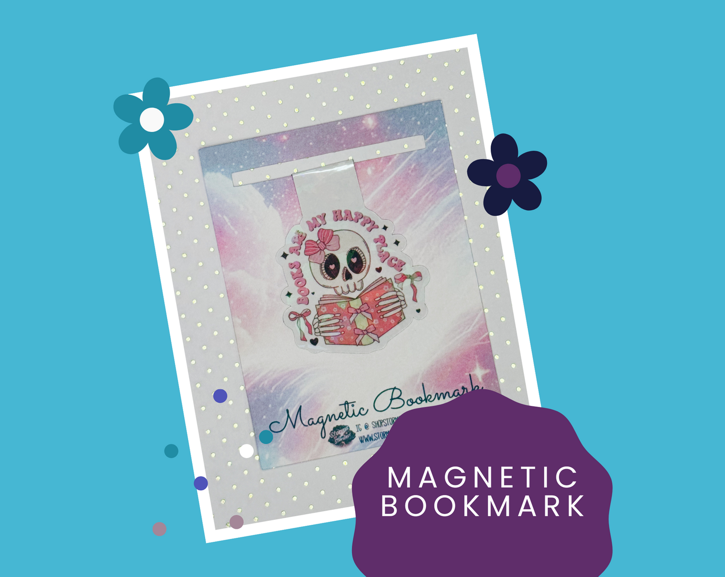 Books Are My Happy Place Skelly Holographic Magnetic Bookmark