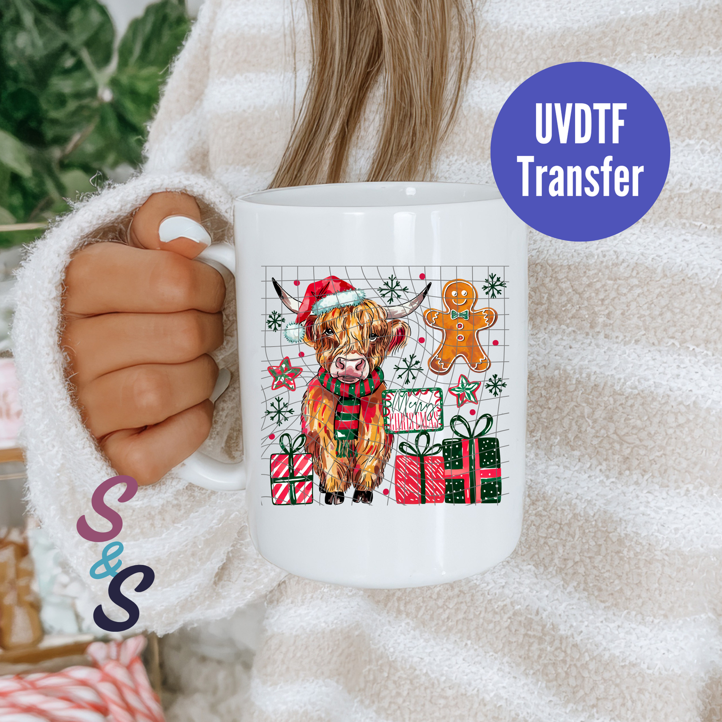 Highland Cow Country Christmas Mug UVDTF Transfer