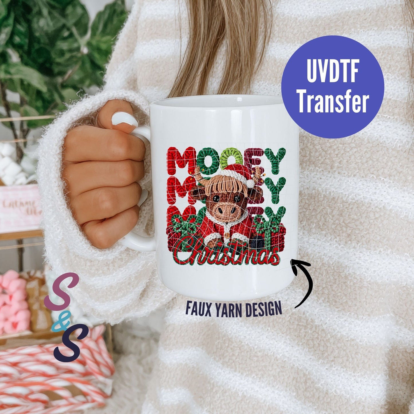 Mooey Christmas Faux Yarn Mug UVDTF Transfer