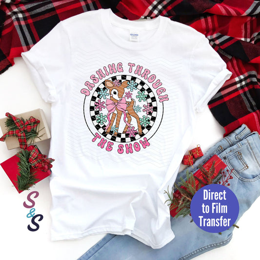 Dashing Through The Snow Reindeer -  Direct To Film Print Transfer (DTF)