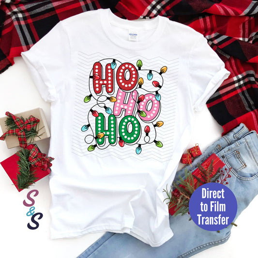 Ho Ho Ho - Christmas Lights - Direct To Film Print Transfer (DTF)