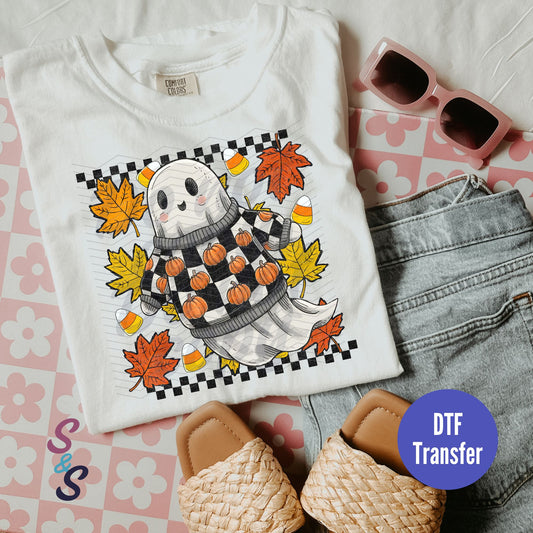 Ghost With Pumpkin Sweatshirt - Direct To Film Print Transfer (DTF)