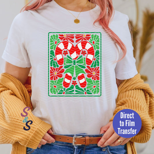 Candy Cane Tile -  Direct To Film Print Transfer (DTF)