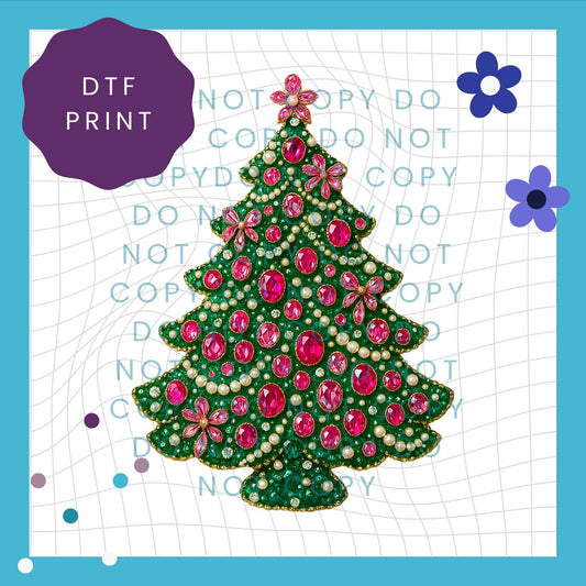 Pink Faux Jewel Christmas Tree Direct To Film Print Transfer (DTF) 4005