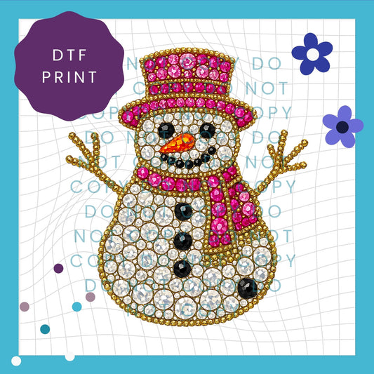 Pink Faux Jewel Snowman Direct To Film Print Transfer (DTF) 4006