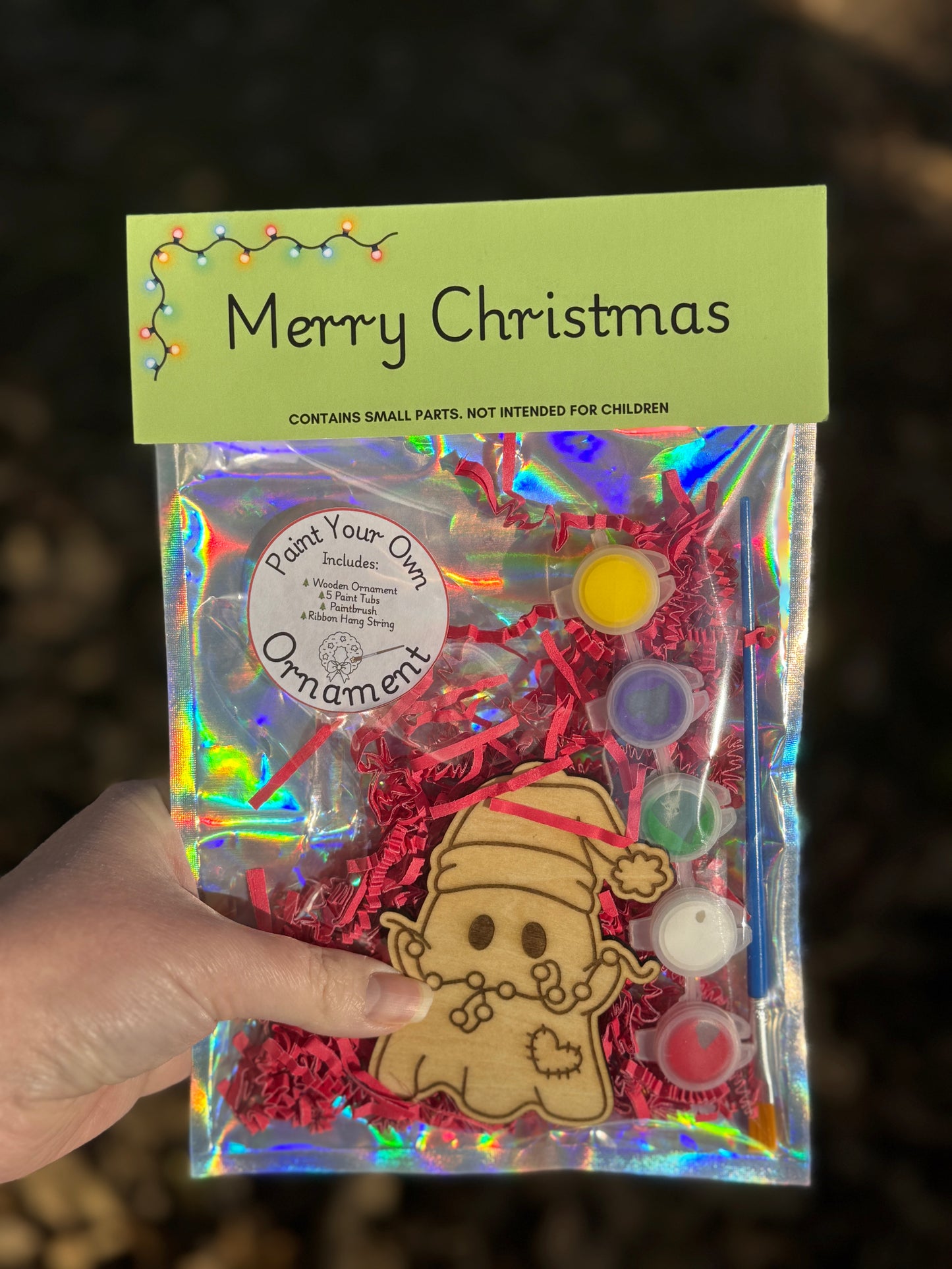 Ghosts & Christmas Lights Paintable Wooden Ornament Set