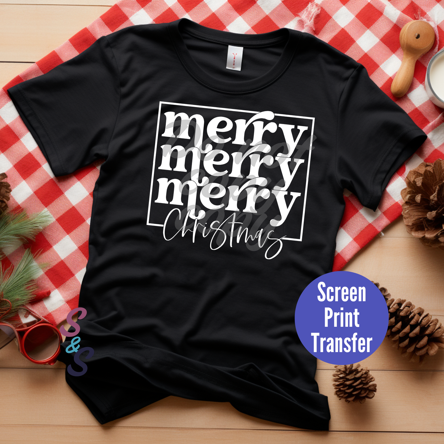 Merry Merry Merry Christmas - White Ink - Screen Print Transfer SC059