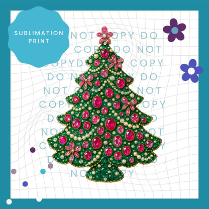 Pink Faux Jewel Christmas Tree Sublimation Print Transfer 4005