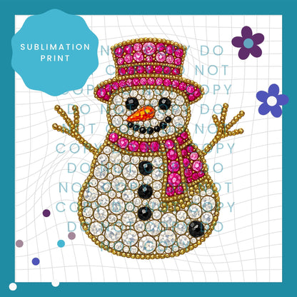 Pink Faux Jewel Snowman Sublimation Print Transfer 4006