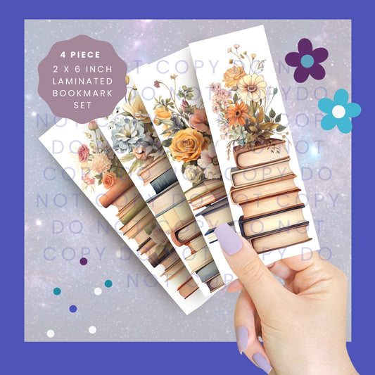 Floral Book Stacks 4 Piece Bookmark Set BB005