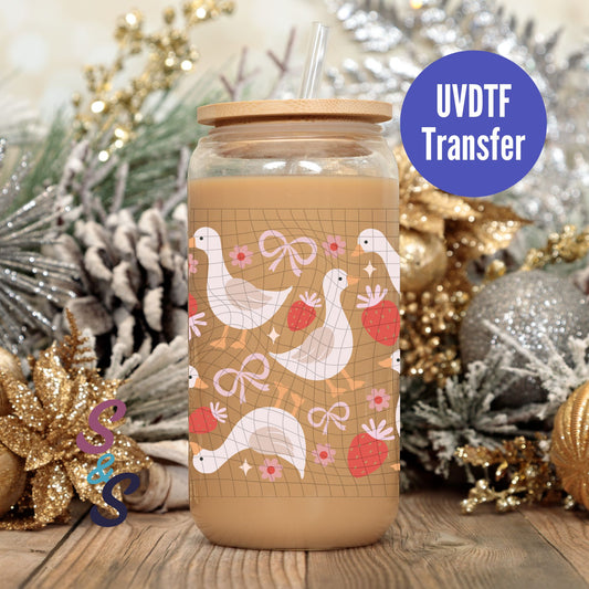 Festive Goose UVDTF Transfer 16 Oz Glass Can Wrap