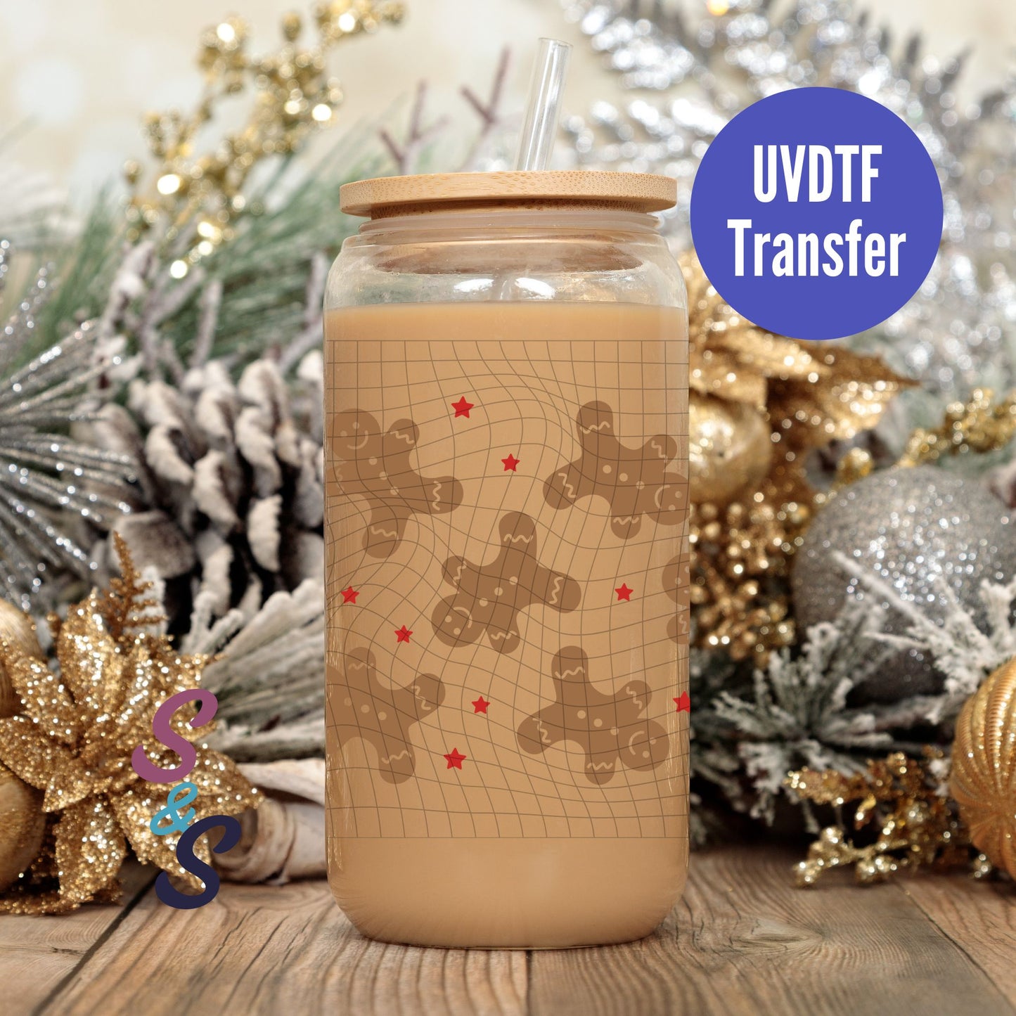 Gingerbread Man UVDTF Transfer 16 Oz Glass Can Wrap