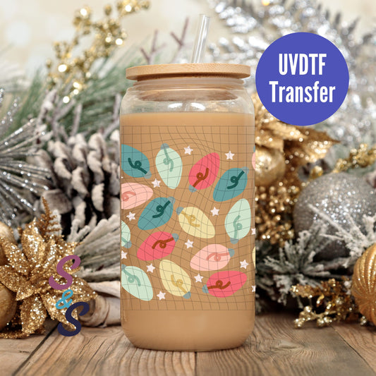 Christmas Lights UVDTF Transfer 16 Oz Glass Can Wrap