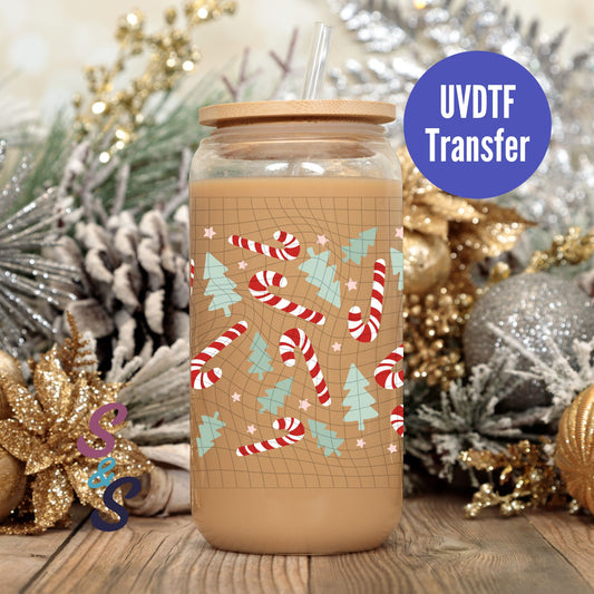 Candy Canes & Trees UVDTF Transfer 16 Oz Glass Can Wrap