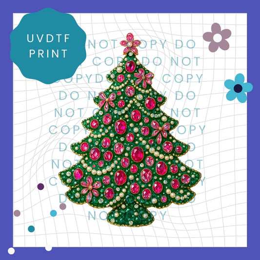 Pink Faux Jewel Christmas Tree UVDTF Transfer 4005